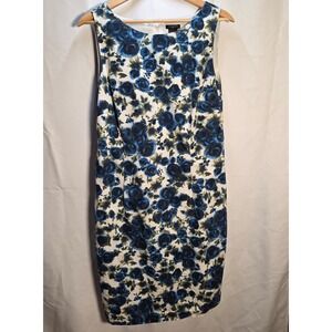 Ann Taylor Career Dress Zip Back Blue Floral Size 10
